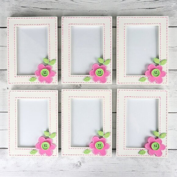 Burton & Burton Pink Button Flower Picture Frames Set of 6 - Picture 2 of 6